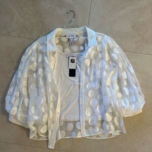 JOSEPH RIBKOFF WHITE TANK AND SHEER POLKA DOT SHIRT